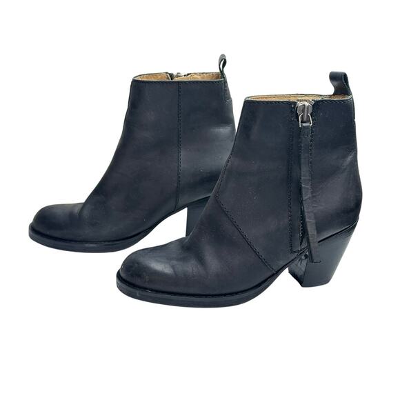 Acne Studios Black Leather Ankle Boots Block Heel Winter Western Bohemian 37/6.5 - Picture 1 of 8